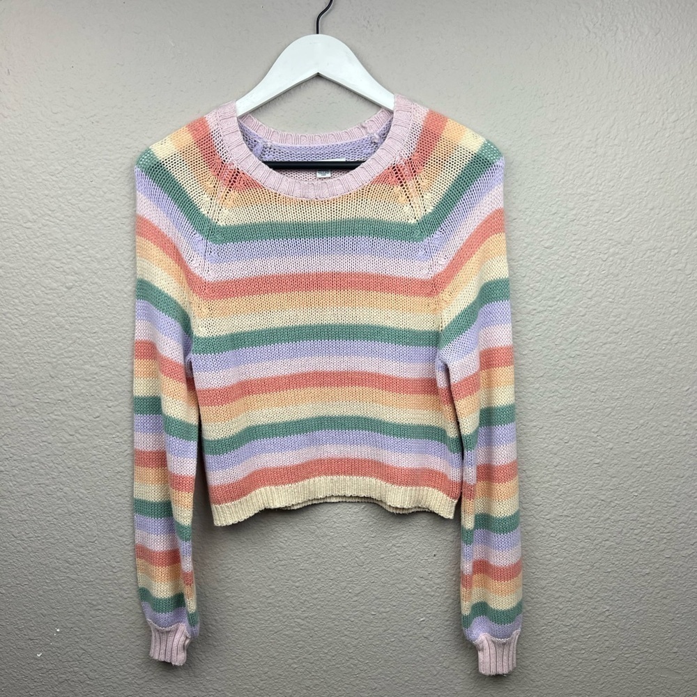 American Eagle Oversized Cropped Pastel Striped Chunky Knit Sweater Sz XS